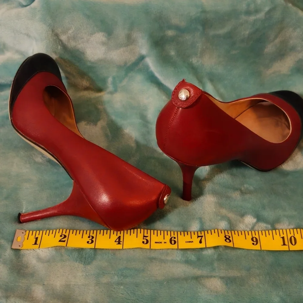 Michael Kors Red and Black Leather Round Toe High Heel Pumps - Size 8.5